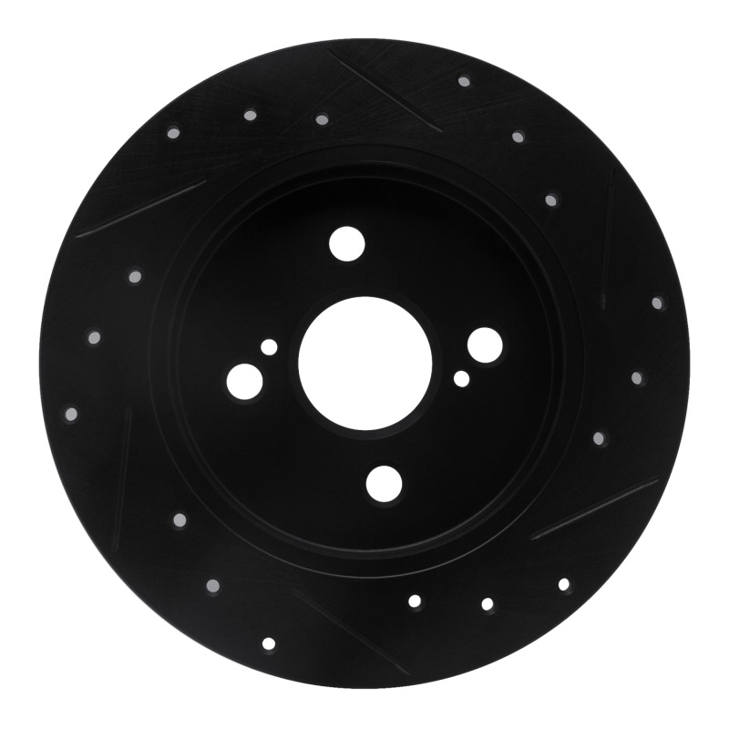 Toyota Yaris Brake Rotor (1) - Rear Left - R1 Concepts - Drilled & Slotted - Black - `12-`18